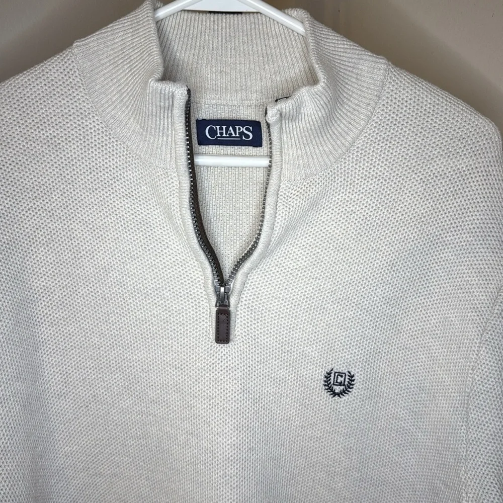 NWOT Chaps Cream quarter Zip Up Sweater Classic Knit